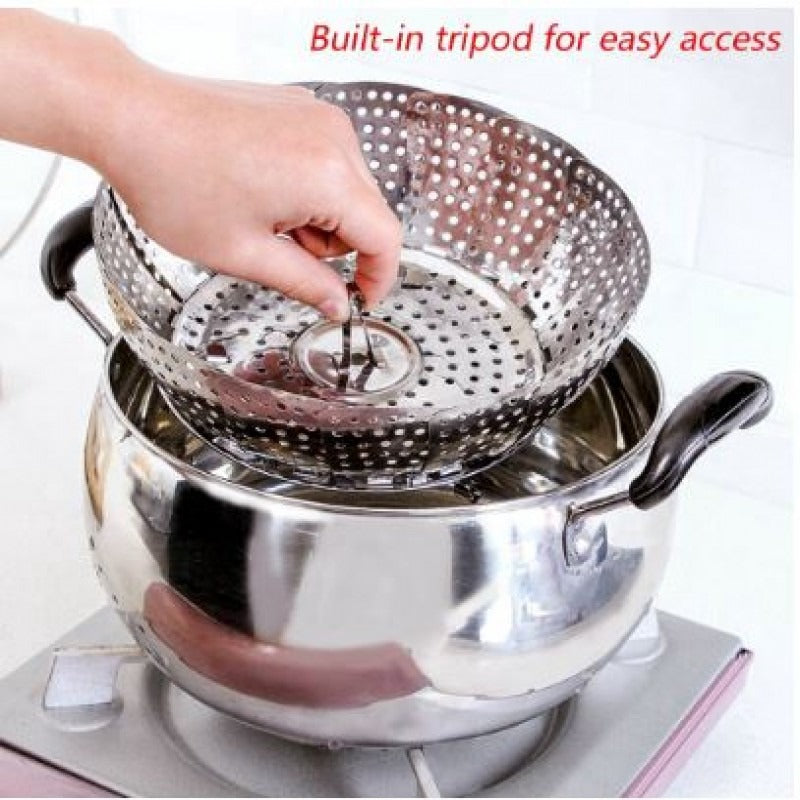 Foldable Stainless Steel Steamer Basket – Adjustable, Anti-Scald Kitchen Steamer