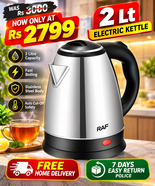 RAF KT-200 Electric Kettle (2.0 Ltr) Concealed – Steel Body - Durable Appliance Designed For Quick Water Boiling In The Kitchen